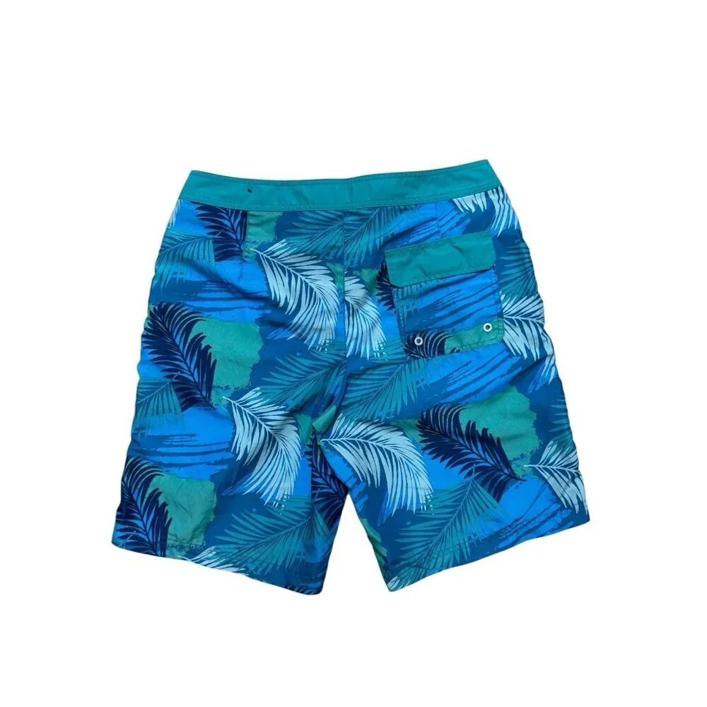 American Eagle Mens M Blue Tropical Swim Trunks 9” Inseam